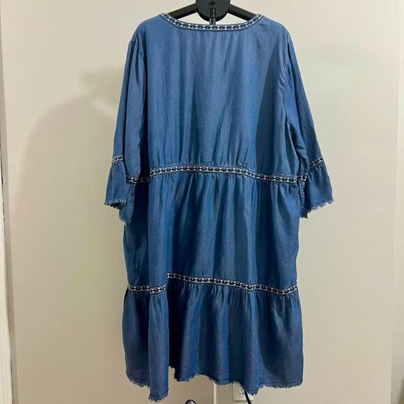 NWOT John Mark Embroidered V-Neck 3/4 Cinched Sleeve Tassel Tie Front Dress 3X - Picture 9 of 12